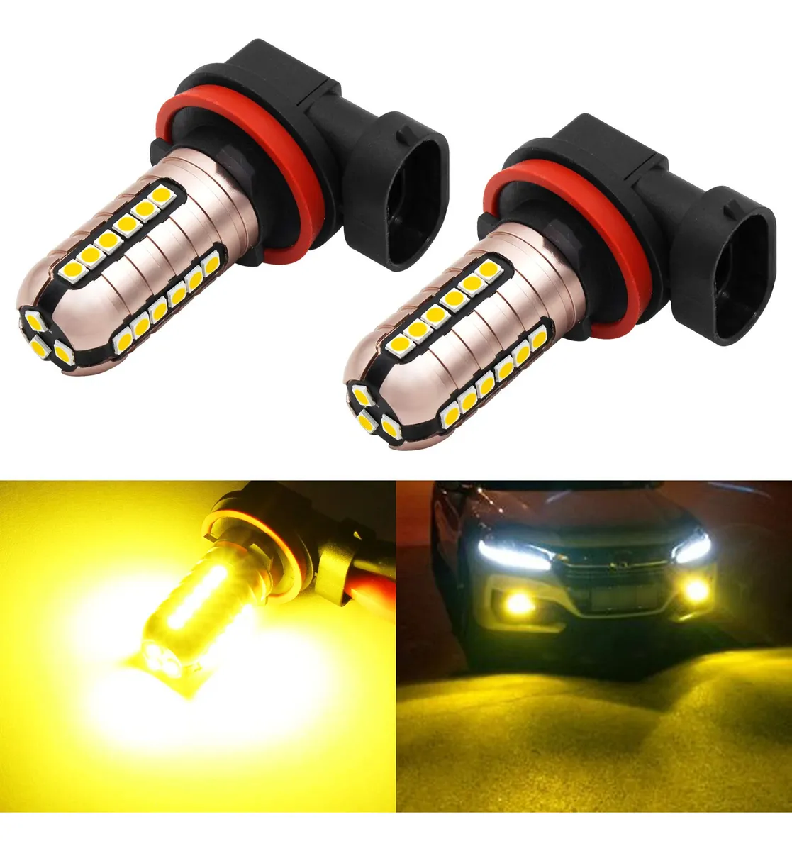 Bombillas LED Antiniebla 3000 Lúmenes, Luz Amarilla Dorada Brillante para Máxima Visibilidad en Condiciones Adversas