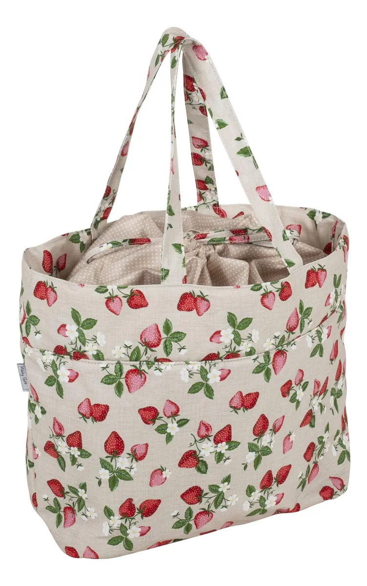 Bolsa de Algodón para Manualidades con Cierre de Cordón y Diseño de Fresas - Ideal para Almacenamiento y Organización - Estilo Versátil y Duradero