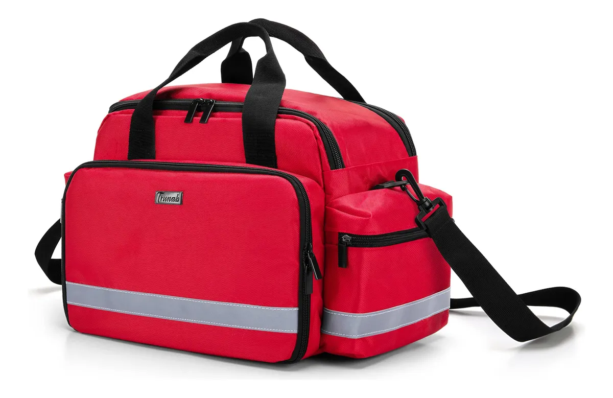 Bolsa Médica Profesional para Enfermera | Con Banda Reflectante de Alta Visibilidad | Diseño Ergonómico y Duradero | Color Rojo Intenso para Identificación Rápida | Amplio Espacio Interior para Equipos Médicos Esenciales