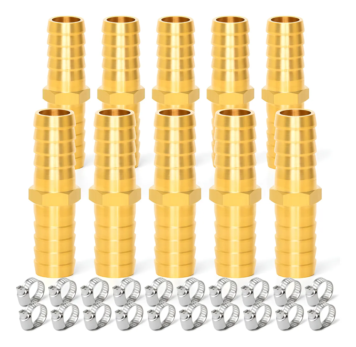 Reductores de Púas de Latón 5/8" con 20 Abrazaderas de Manguera para Conexiones Seguras y Duraderas | Ideal para Sistemas de Riego y Fontanería