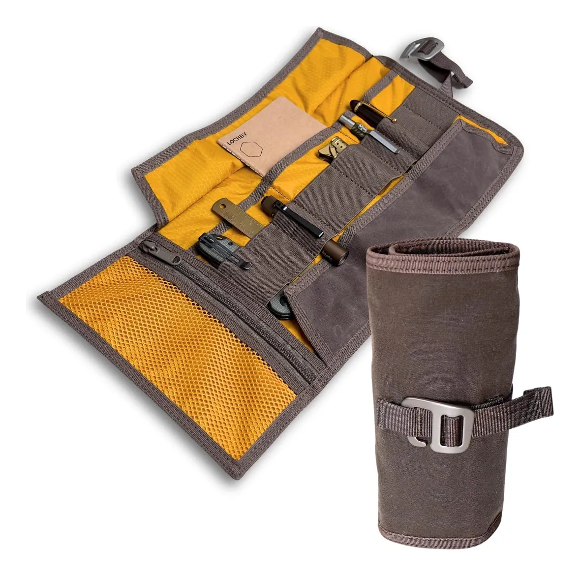Rollo de Herramientas Multiusos en Lona Encerada Resistente con Gancho Ajustable - Bolsa Organizadora Compacta para Taller y Viajes