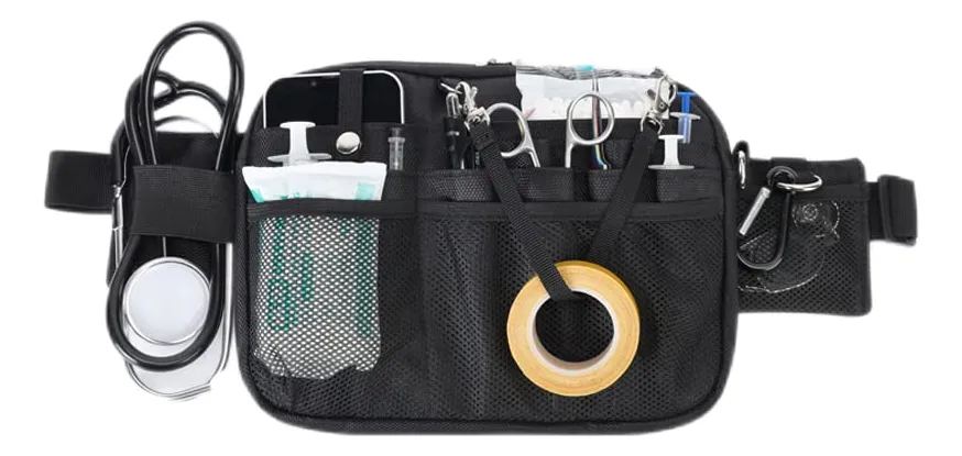 Riñonera Organizadora de Enfermería Negra Profesional con Múltiples Compartimentos - Ideal para Personal Sanitario, Almacenamiento Eficiente y Acceso Rápido a Herramientas Esenciales
