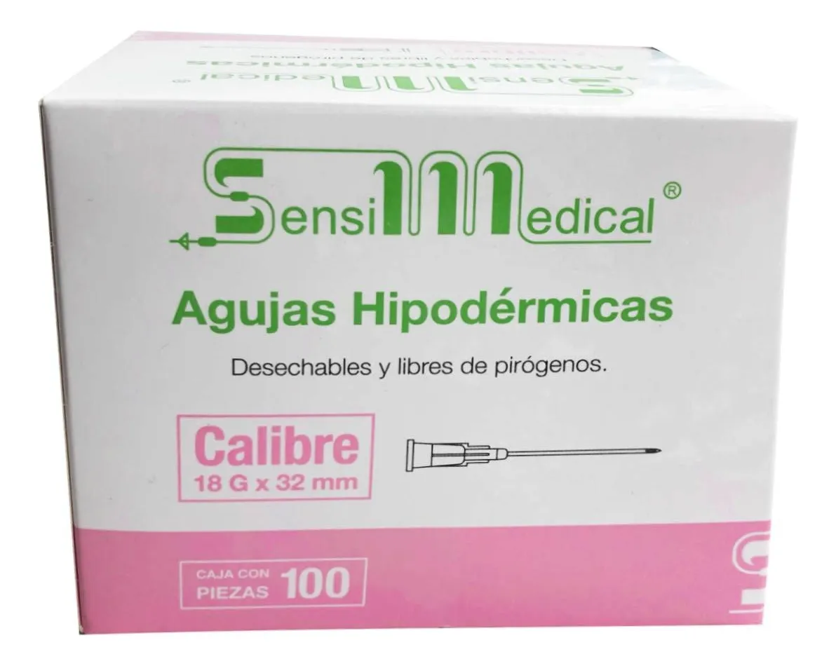 Aguja Hipodérmica 18G x 32mm Desechable Rosa Caja 100 Unidades para Inyecciones Seguras y Precisas