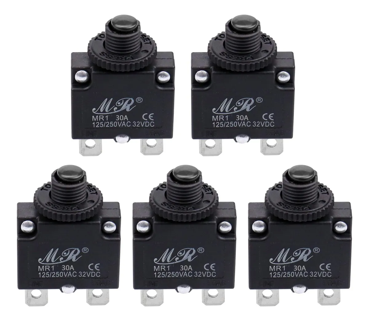Interruptor Térmico 30A 125/250V AC Botón Reset, Protege Equipos Eléctricos Contra Sobrecargas y Cortocircuitos, Ideal Para Aplicaciones Industriales y Domésticas