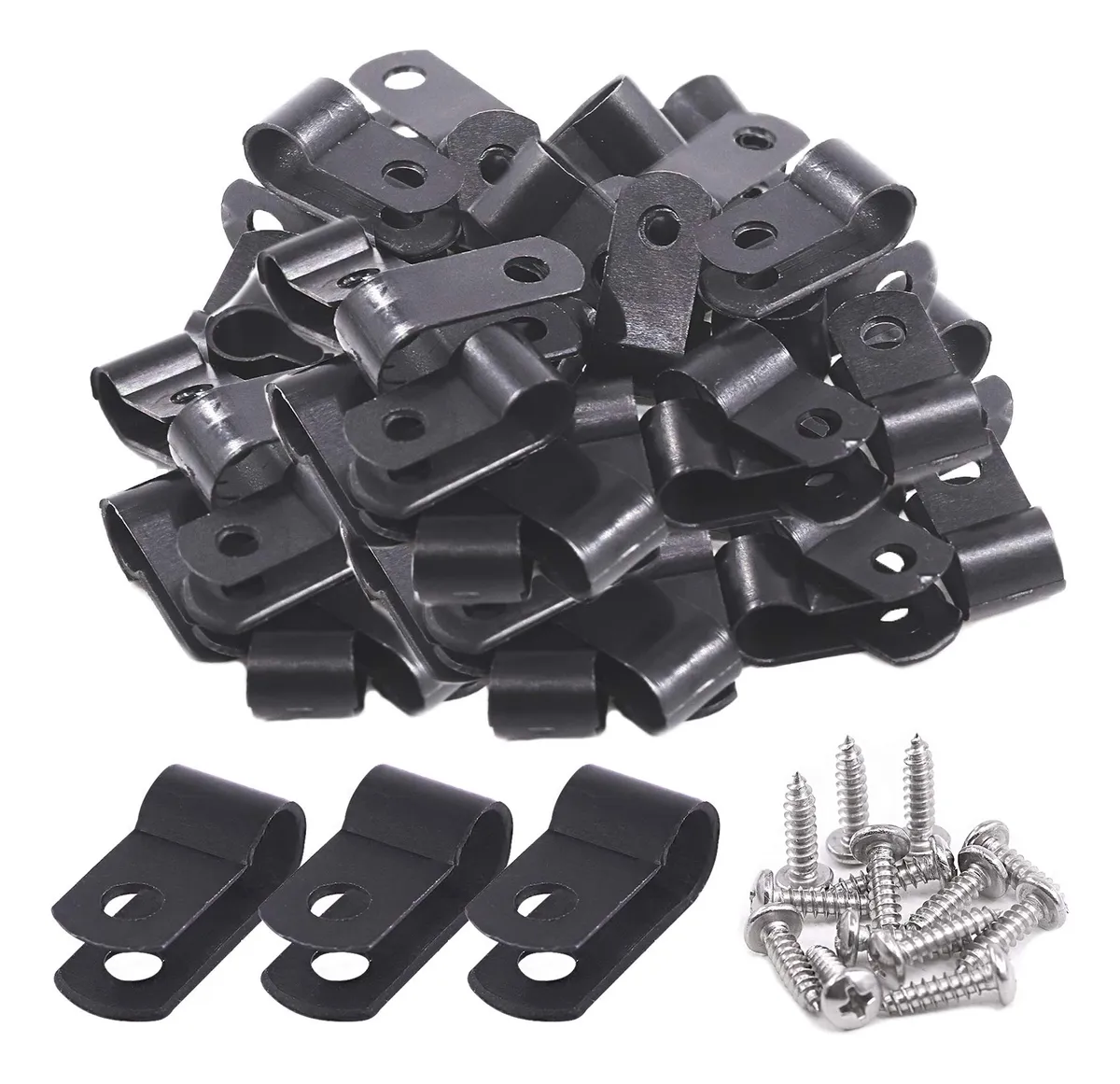 Abrazaderas de Cable de Nailon Negro con Tornillos de Acero Inoxidable - Sujeción Segura y Duradera para Organización Eléctrica y de Redes