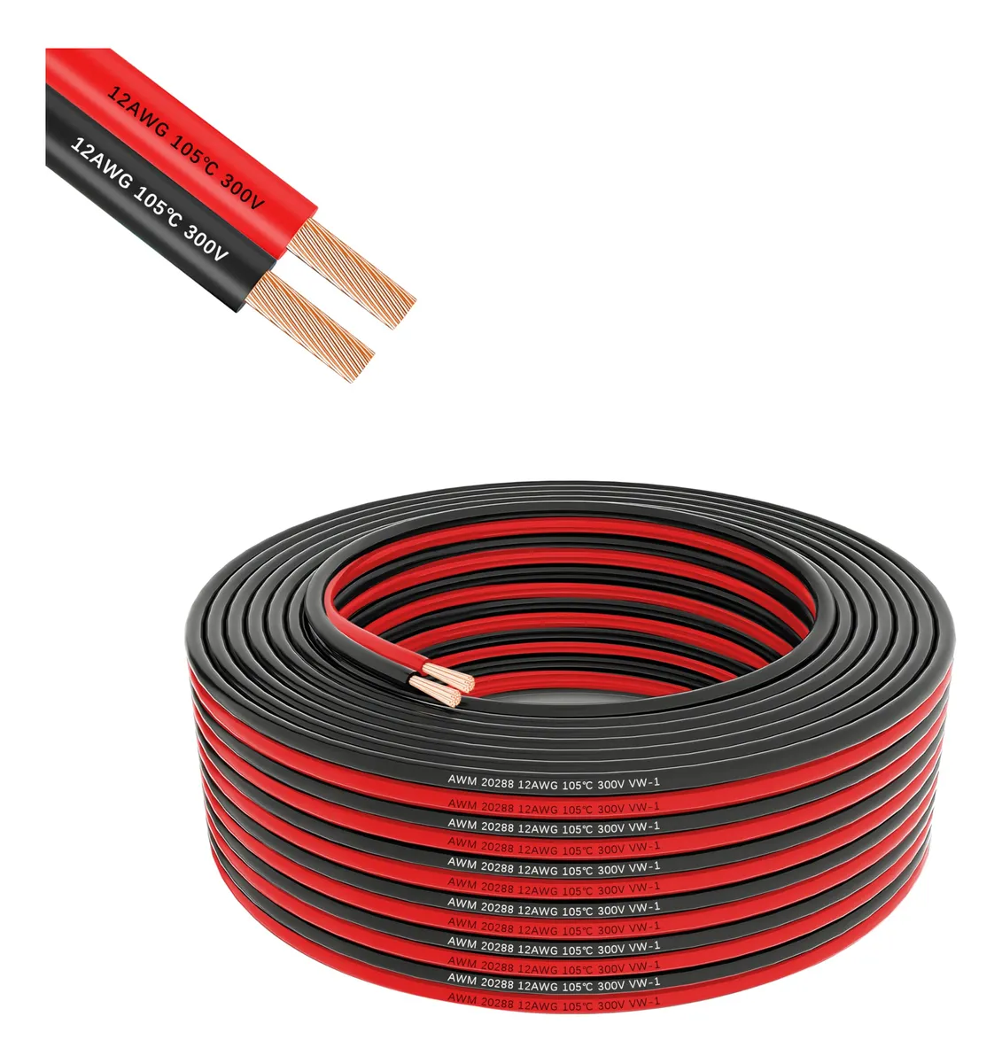 Cable Eléctrico Paralelo Flexible Calibre 12, 2 Conductores, Cubierta Resistente para Instalaciones Seguras y Duraderas en Hogar y Oficina