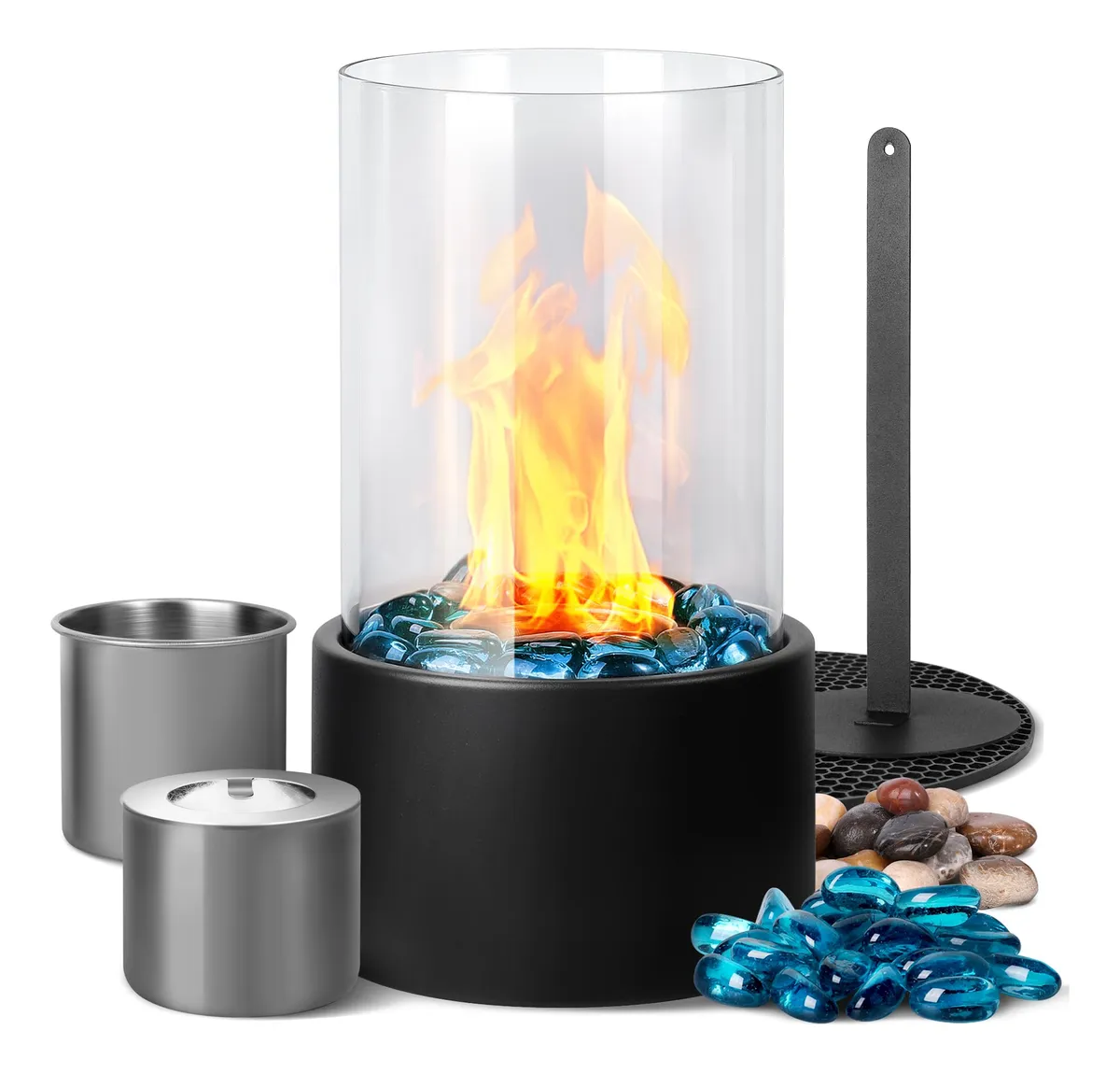 Chimenea de Mesa Bioetanol Portátil para Interior y Exterior | Elegante Diseño Negro | Calidez y Ambiente Único | Decoración Hogar y Jardín | Versátil y Segura