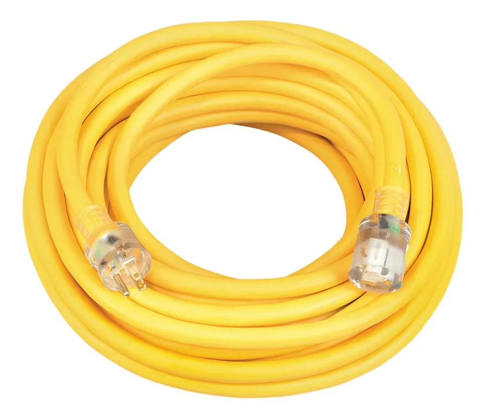 Cable de Extensión Eléctrica de Vinilo Amarillo Duradero con Extremos Iluminados - Ideal para Uso Interior y Exterior - Alta Calidad y Seguridad