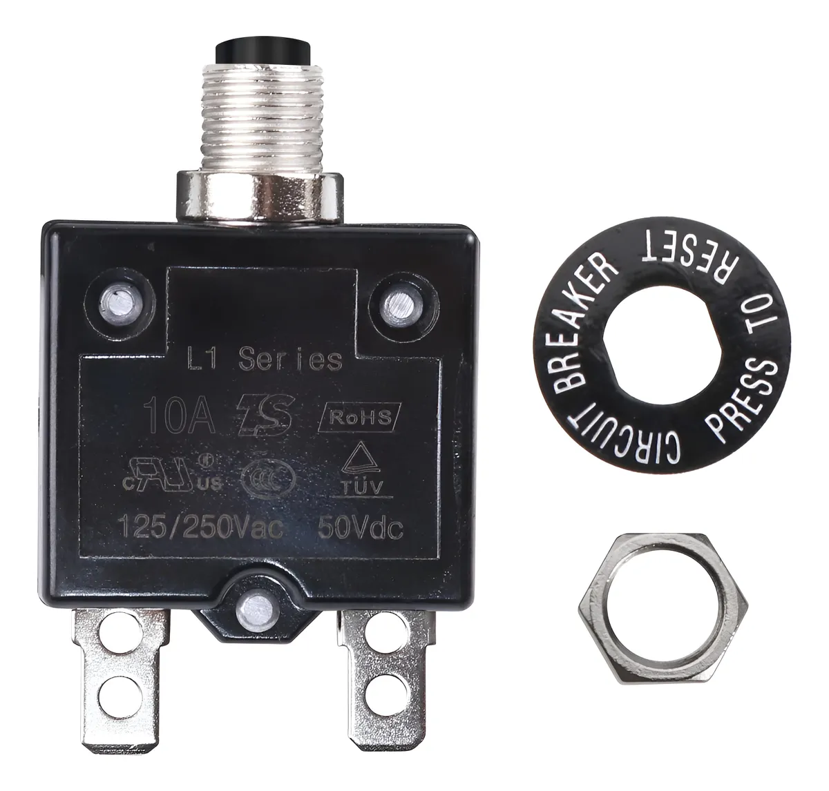 Interruptor de Circuito Térmico 10A Serie L1, Restablecimiento Manual | Protección Eléctrica Confiable | Diseño Compacto