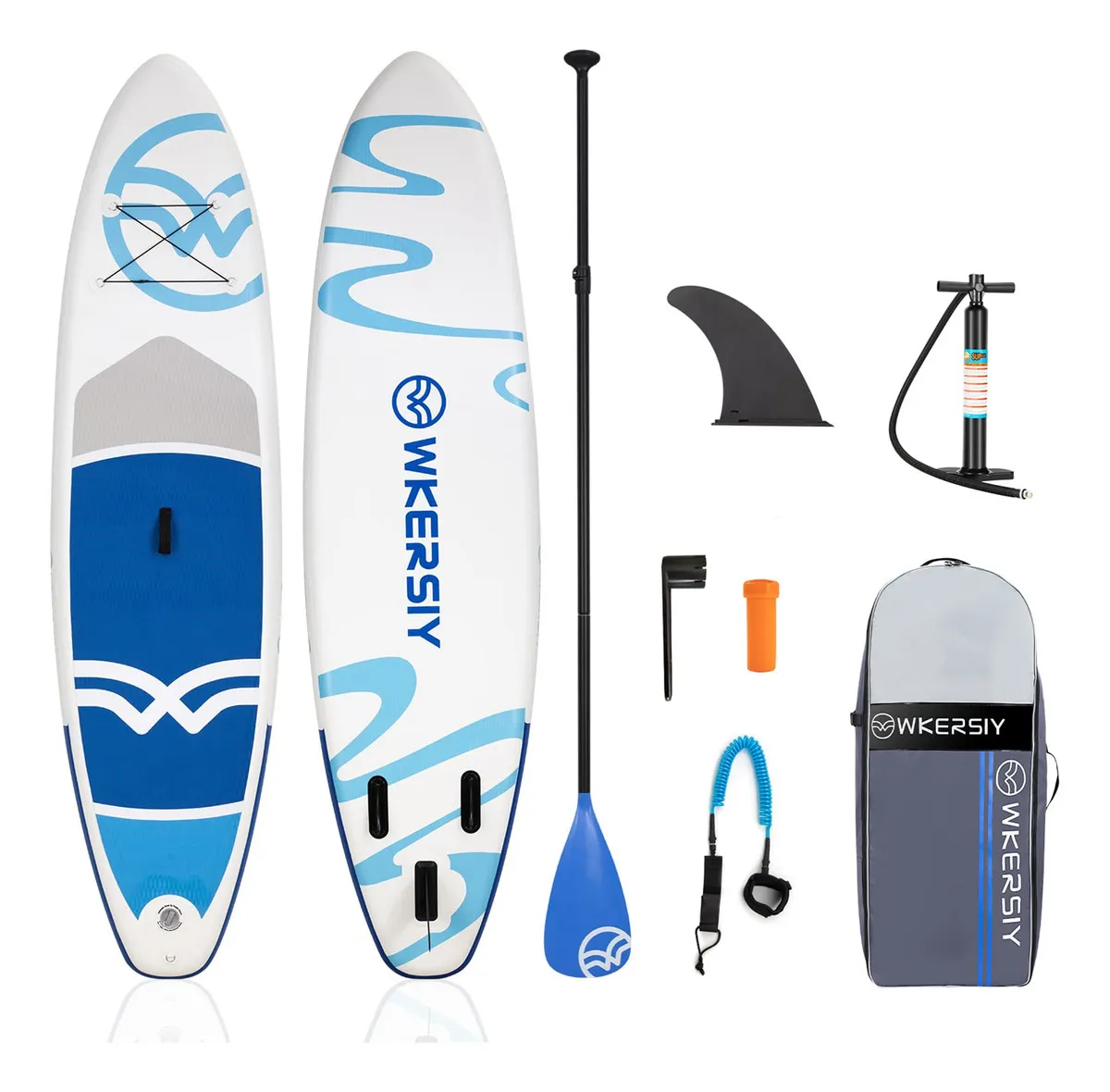 Tabla de Paddle Surf Inflable Antideslizante Azul Blanco con Accesorios - Diseño Resistente y Estable para Navegar en Aguas Tranquilas | Tabla SUP Hinchable Profesional