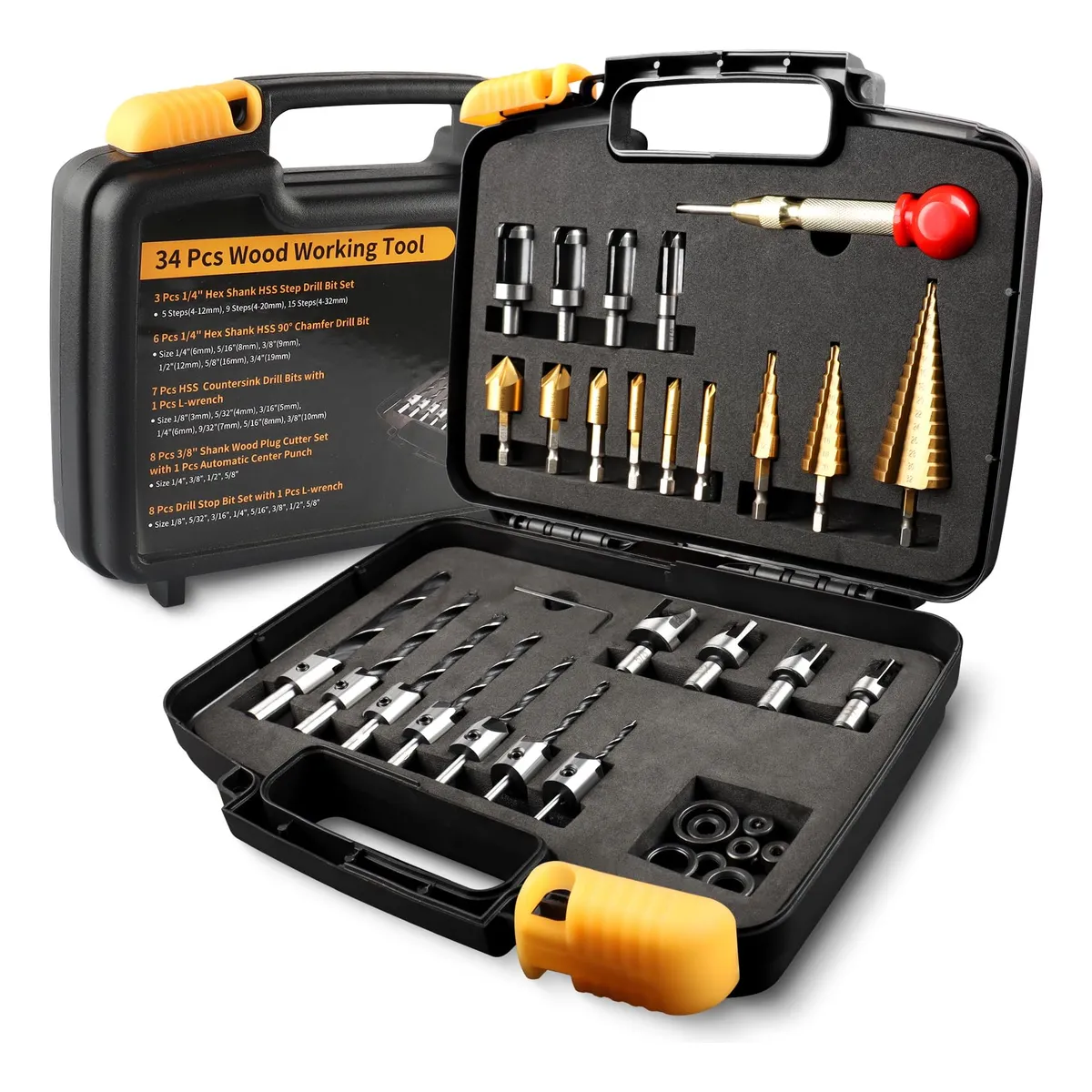 34 Herramientas de Perforación de Chaflán para Carpintería Profesional - Juego Completo para Trabajos Precisos en Madera y Plástico