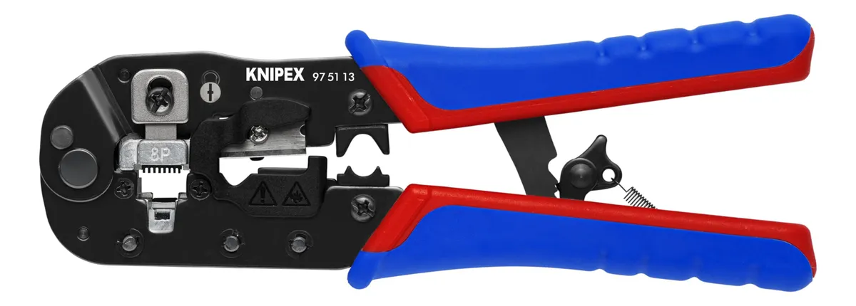 Alicates Prensadores Profesionales para Conectores RJ45 - Herramienta de Redes Ethernet - Diseño Ergonómico - Rojo y Azul