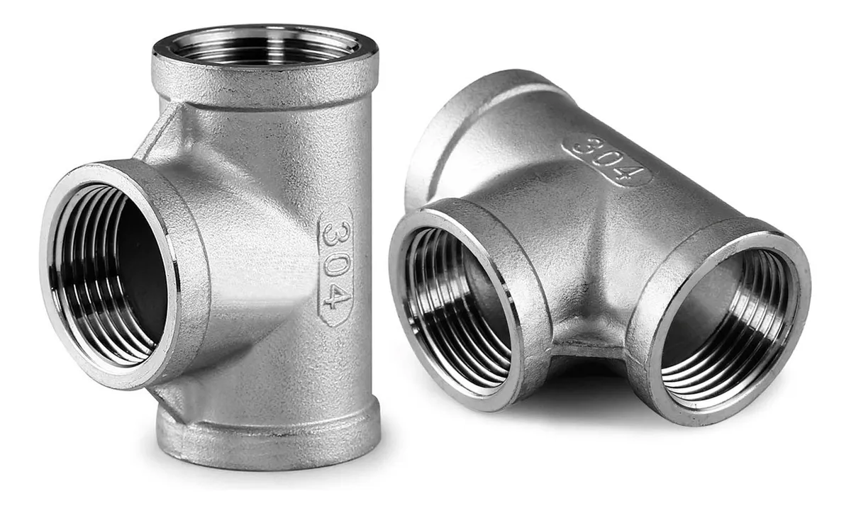 Tubo Conector Hembra NPT de 3 Vías en Acero Inoxidable Fundido - Unión T para Sistemas de Tuberías Industriales y Domésticas