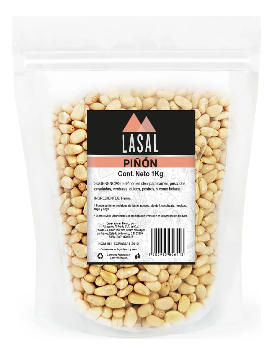 Piñón Pouch Resellable 1kg - Almacenamiento Práctico y Seguro para tus Alimentos - Ideal para Cocina y Despensa