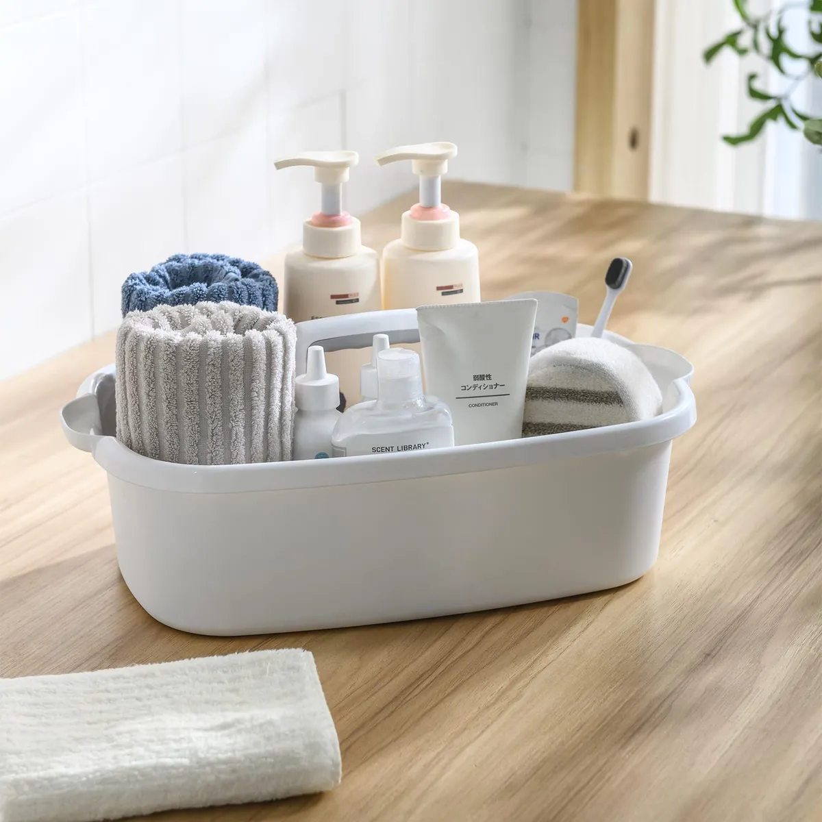 Organizador Grande para Suministros de Limpieza con Asa y Cesta Blanca | Almacenamiento Espacioso y Duradero para Hogar y Oficina | Diseño Moderno y Funcional