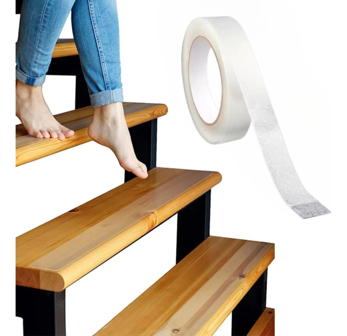 Cinta Antideslizante Transparente Autoadhesiva 5 Metros - Seguridad Mejorada para Superficies - Ideal Escaleras, Baños y Cocinas