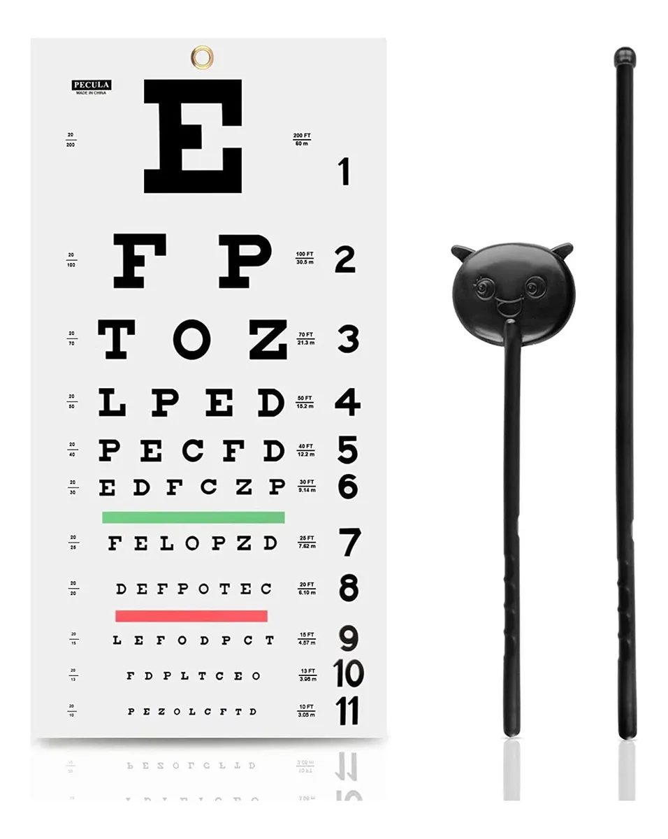 Gráfico Snellen Oclusor de Ojos con Puntero de Mano para Examen Visual Profesional y Evaluación de Agudeza Visual - Incluye Lente