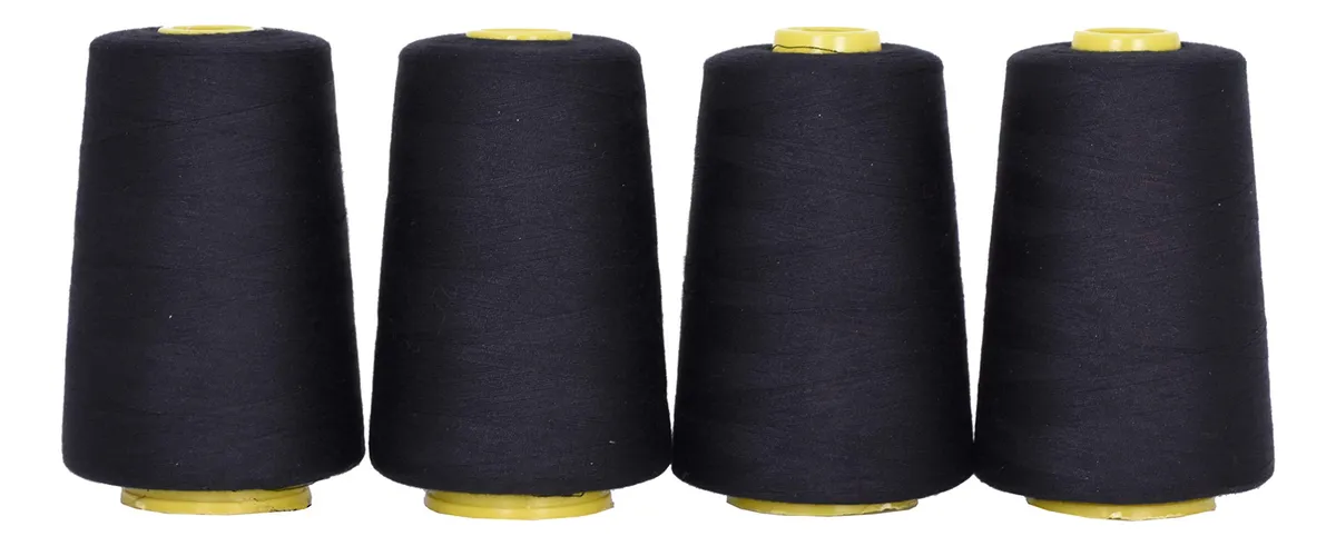 Paquete 4x Bobinas Hilo Poliéster Negro para Coser de Alta Calidad - Costura Resistente y Duradera para Ropa y Proyectos