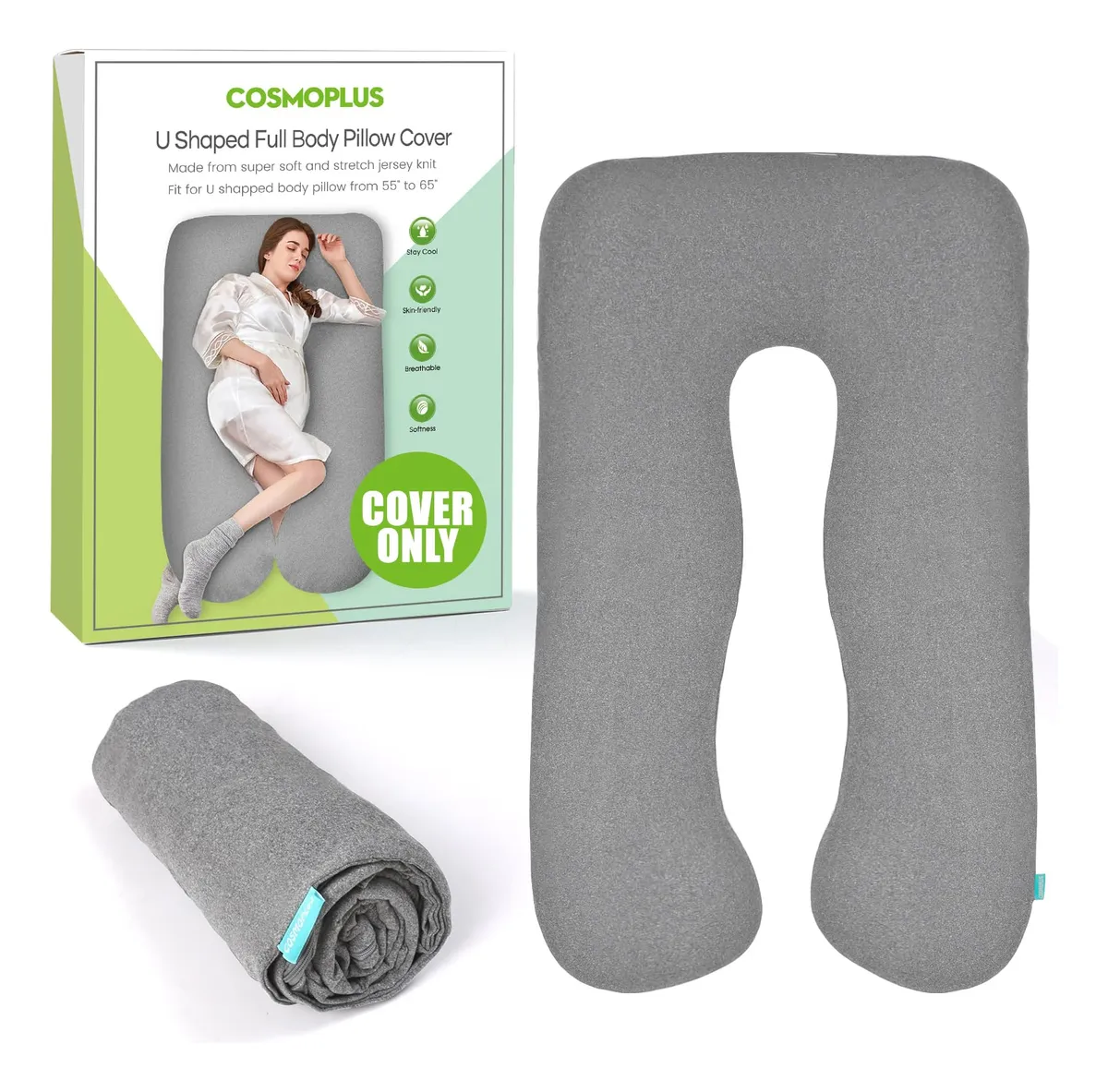 Funda de Almohada de Maternidad en U: Tela Elástica Gris para Soporte y Confort Óptimo durante el Embarazo y Lactancia