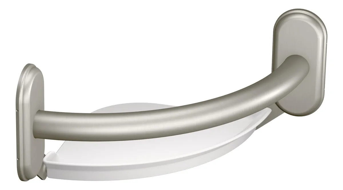 Asidero con Estantería de Esquina para Baño y Ducha en Níquel Cepillado - Soporte Resistente y Seguro para Accesorios