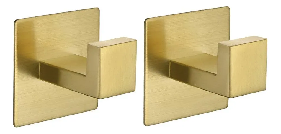 2 Ganchos para Toallas Autoadhesivos Dorados de Alta Resistencia | Elegantes y Modernos para Baño y Cocina | Acabado Gold Brillante | Fácil Instalación sin Taladro