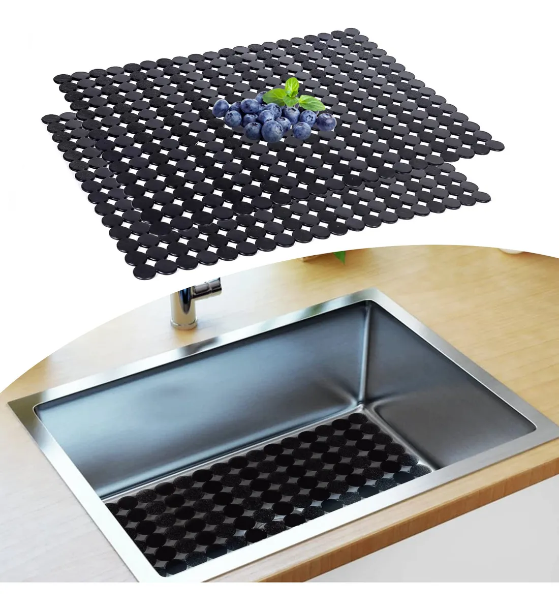 2 Tapetes Protectores Ajustables para Fregadero de Cocina en Negro | Protege tu Lavabo Diariamente