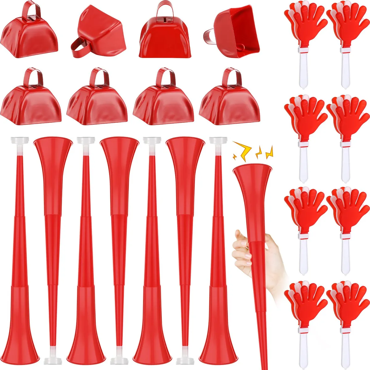 Juego de 24 Pinzas de Mano Plegables para Estadio - Rojo - Accesorios Deportivos Portátiles