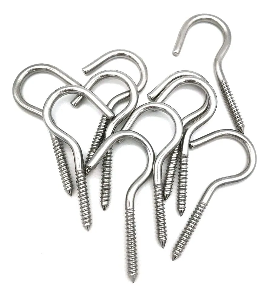 10 Ganchos de Rosca Grande Acero Inoxidable Grado Marino Plateado para Fijación Segura y Duradera - Ideal para Embarcaciones y Exteriores
