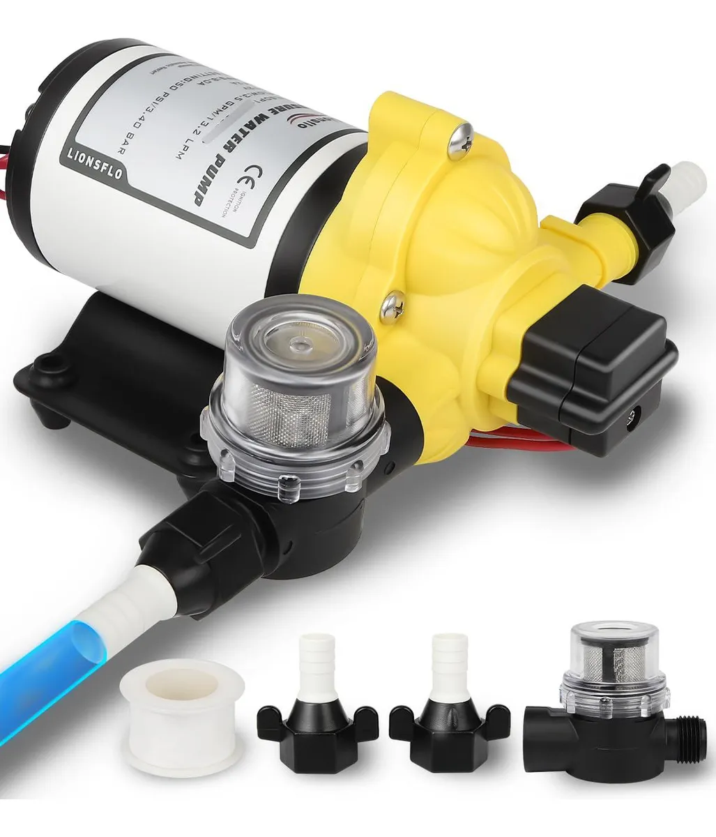 Bomba de Agua Autocebante 12V CC para Caravana y Marina | Ideal para Embarcaciones y Vehículos Recreativos | Flujo Eficiente y Confiable