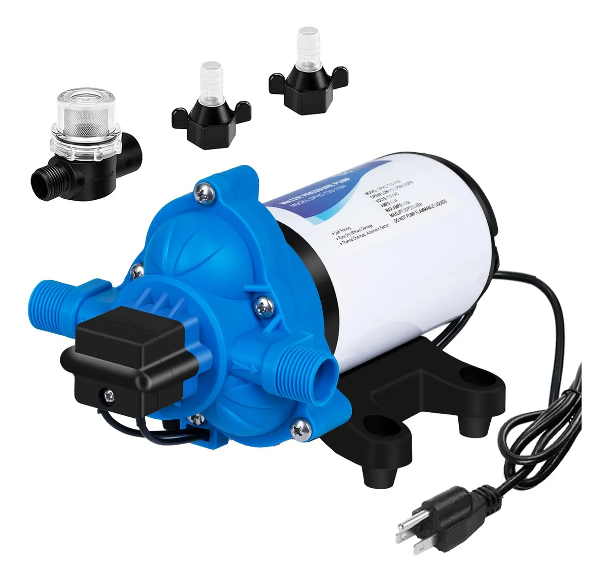Bomba de Agua 110V Estilo Diafragma 4 GPM para Camper y Hogar | Flujo Constante y Eficiente | Ideal para Embarcaciones y Viviendas Móviles