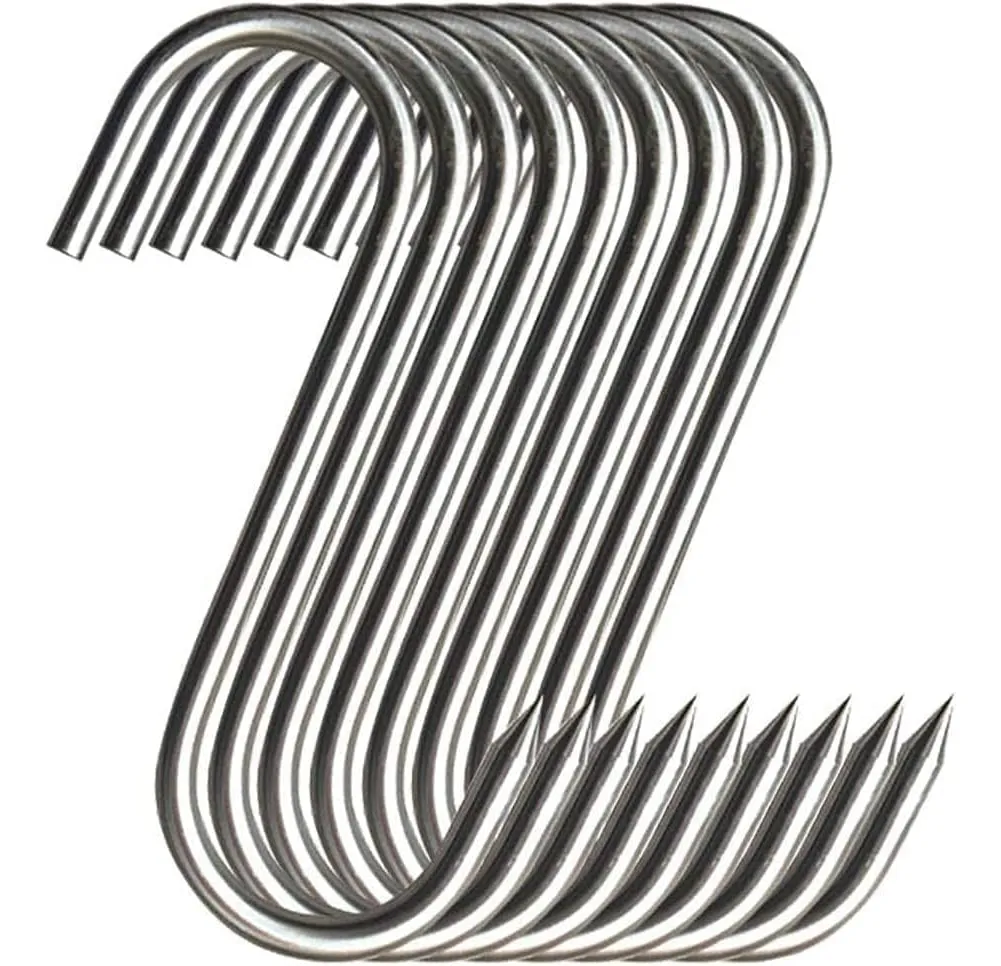 10 Ganchos de Carne en S de Acero Inoxidable | Resistentes para Cocina, Parrilla y Carnicería | Alta Calidad Profesional