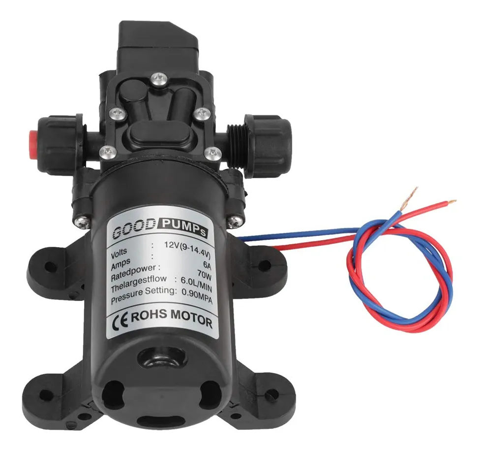 Bomba de Agua Autocebante Diafragma DC 12V 6L/min Negra | Bomba Sumergible 12 Voltios para Caravanas, Barcos, Riego y Uso General | Alta Eficiencia