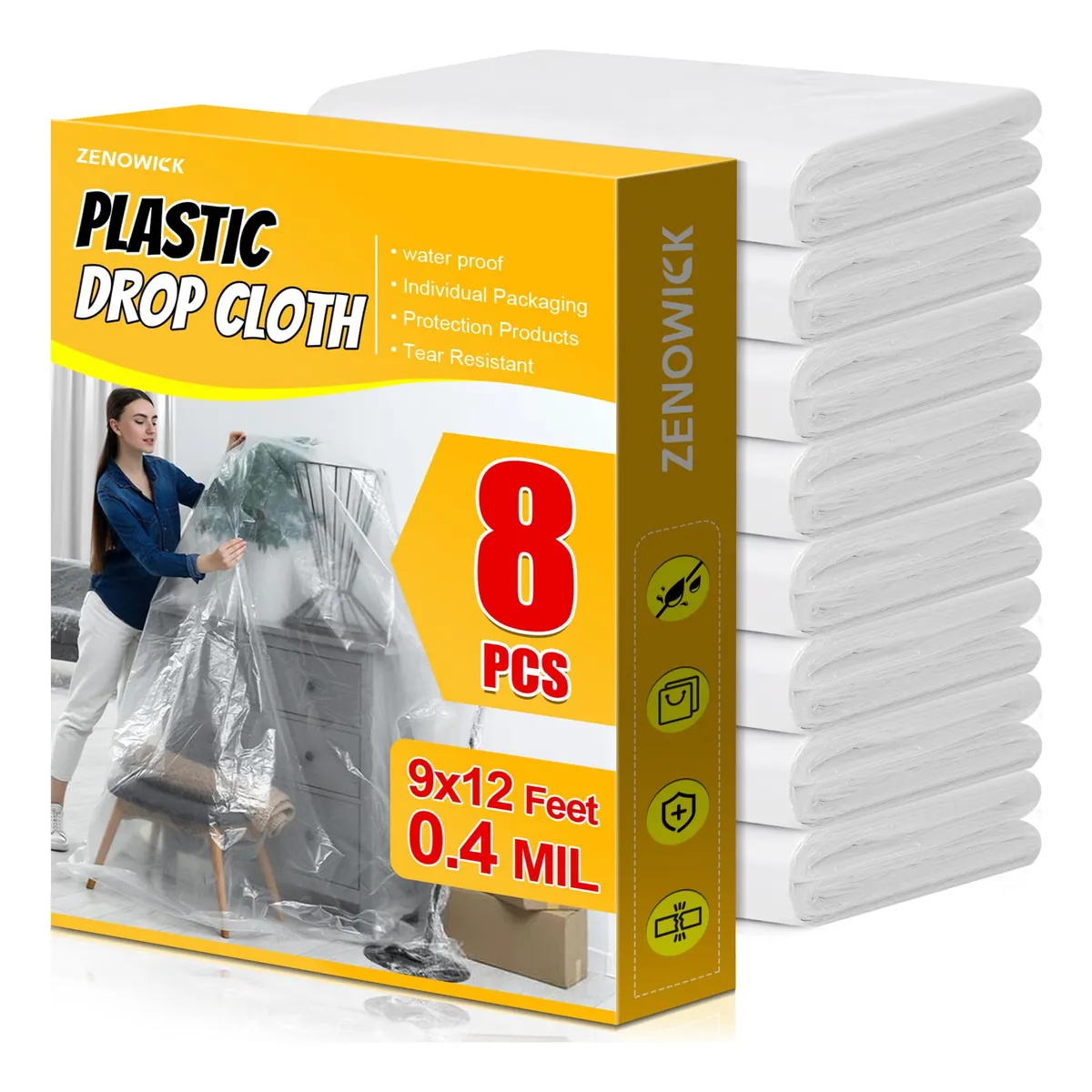 Paquete 8 Paños Plásticos Resistentes para Pintar Protección contra Polvo y Salpicaduras Ideal para Proyectos Domésticos y Profesionales