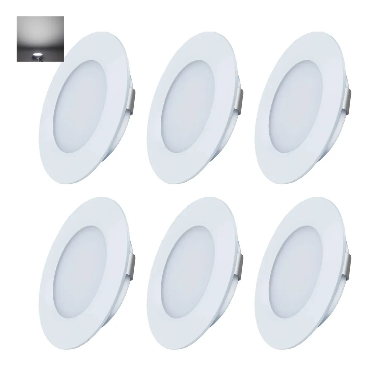 Juego de 6 Lámparas Empotrables LED 6400K Frías para Hogar y Espacios Adicionales - Iluminación Moderna y Eficiente
