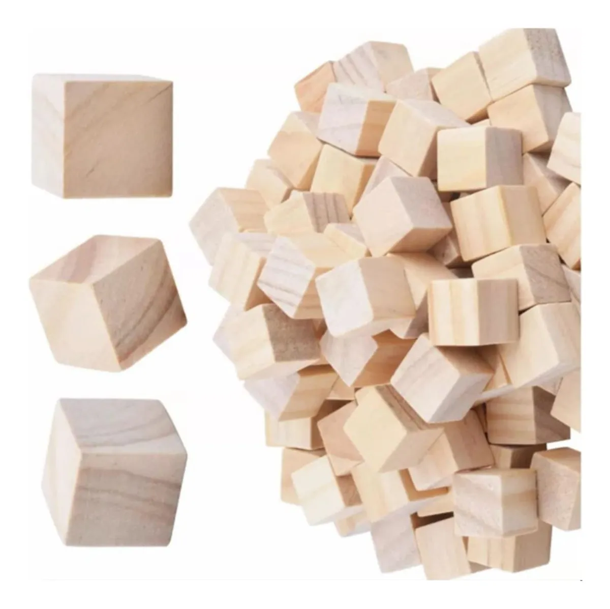 100 Cubos De Madera DIY Cuadrados Ideales Para Pintar y Decorar Manualidades - Material Natural Sin Tratamiento Para Proyectos Creativos Infantiles y Adultos