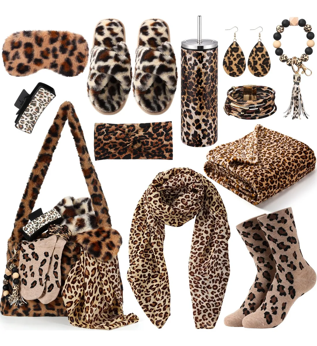 Juego de Regalo 12 Piezas Estampado Leopardo para Mujer | Accesorios de Moda Elegantes | Color Leopardo | Talla Única Ajustable | Perfecto para Regalo o Uso Diario