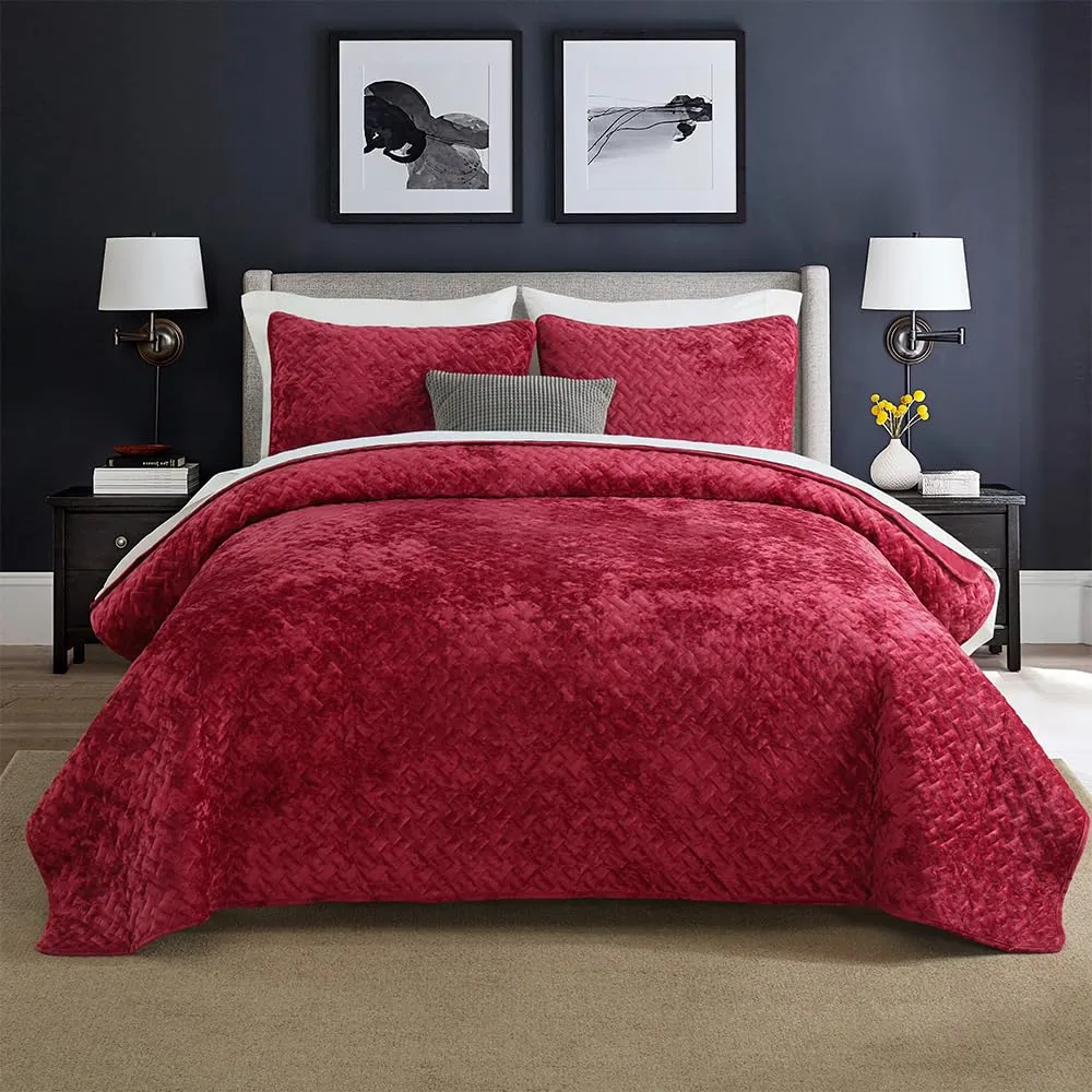 Elegante Juego de Ropa de Cama de Terciopelo Rojo para Cama Queen Size | Suavidad y Lujo para tu Dormitorio