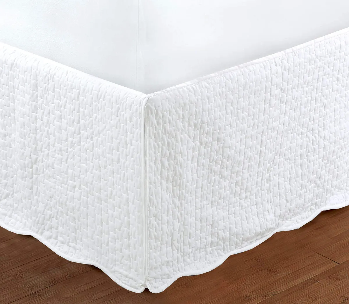 Falda de Cama Acolchada Blanca Matelassé con Volantes - Elegancia y Confort para tu Dormitorio | Diseño Rústico y Moderno | 16 Pulgadas de Caída