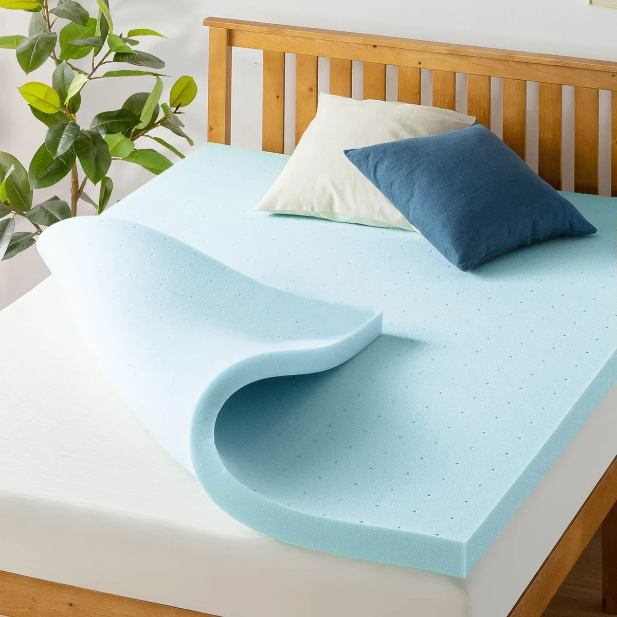 Colchón Espuma Viscoelástica Ventilada con Infusión de Gel - Máximo Confort y Soporte para tu Descanso - Azul