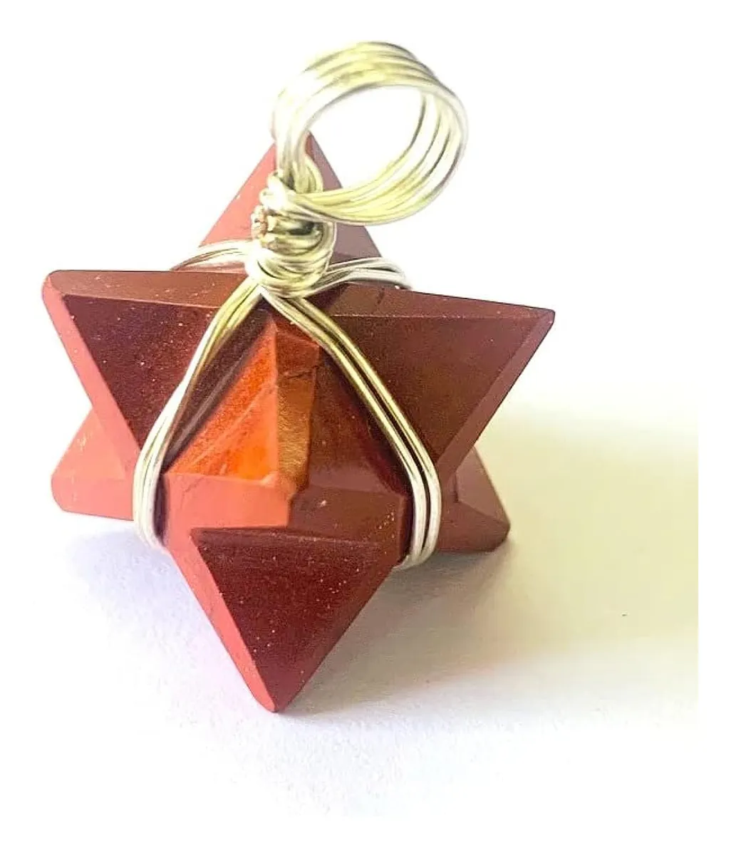 Colgante Estrella Merkaba de Jaspe Rojo Natural con Cristales Curativos y Energía Positiva - Ideal para Meditación y Bienestar Personal