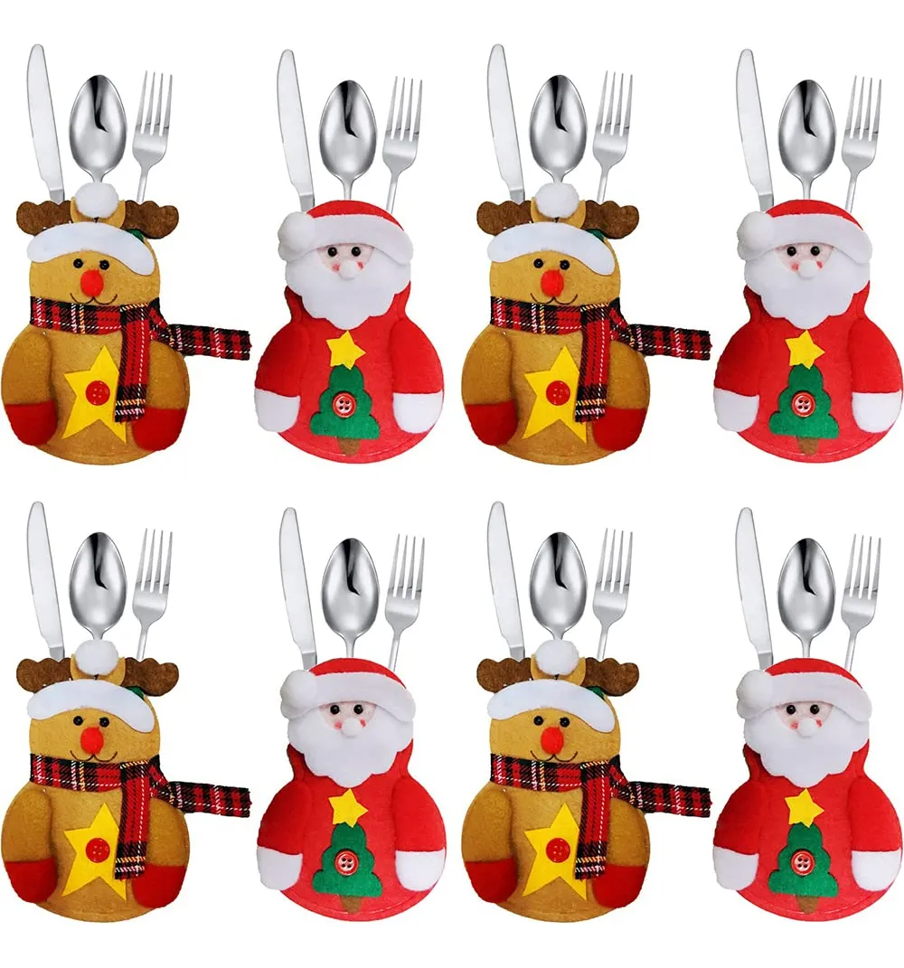 Cubiertos Navideños 8 Piezas Muñeco De Nieve Decorativos - Utensilios para Mesa Festiva de Invierno | Set de 8 Piezas con Diseño de Muñeco de Nieve