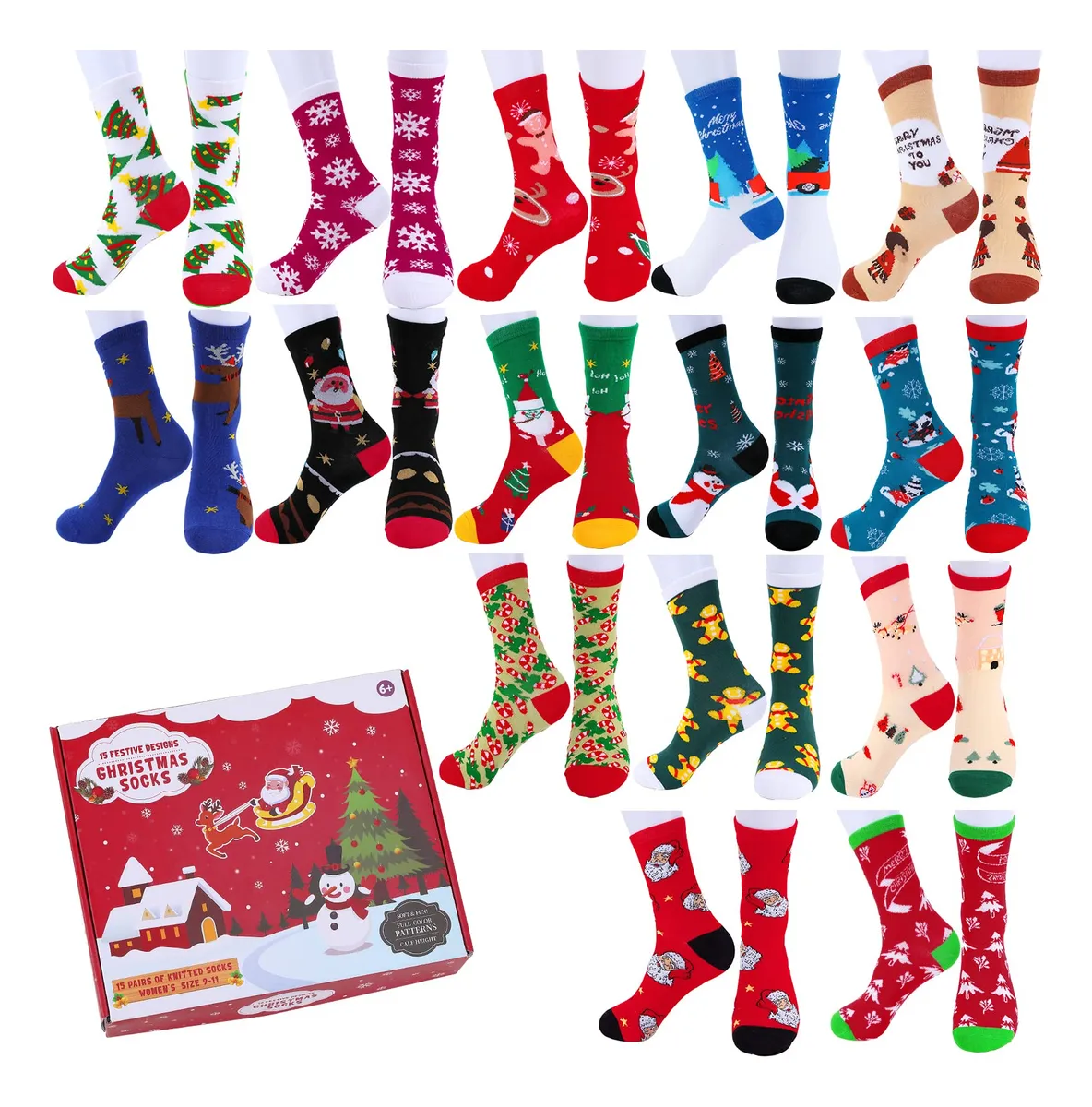 15 Pares Calcetines Navideños Acogedores Divertidos Color Festivo - Suaves y Cálidos para Mujer y Hombre - Pack Regalo Ideal