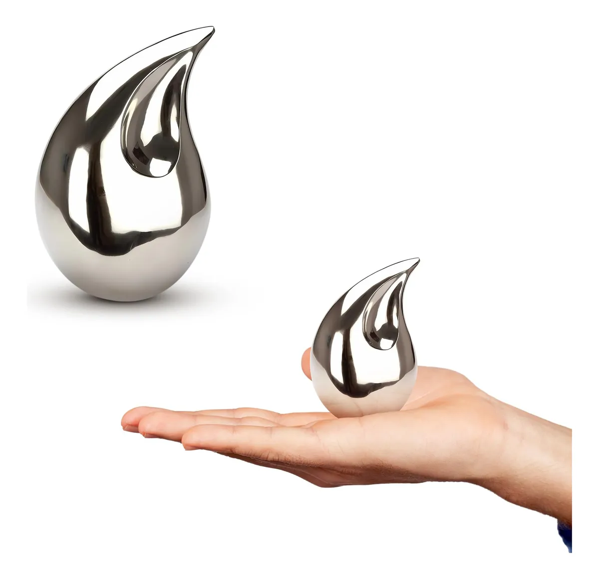 Urna Cremación Plata para Cenizas Humanas Adultos - Diseño Lágrima Elegante y Duradera para Recuerdo Eterno - Capacidad Estándar Adulto