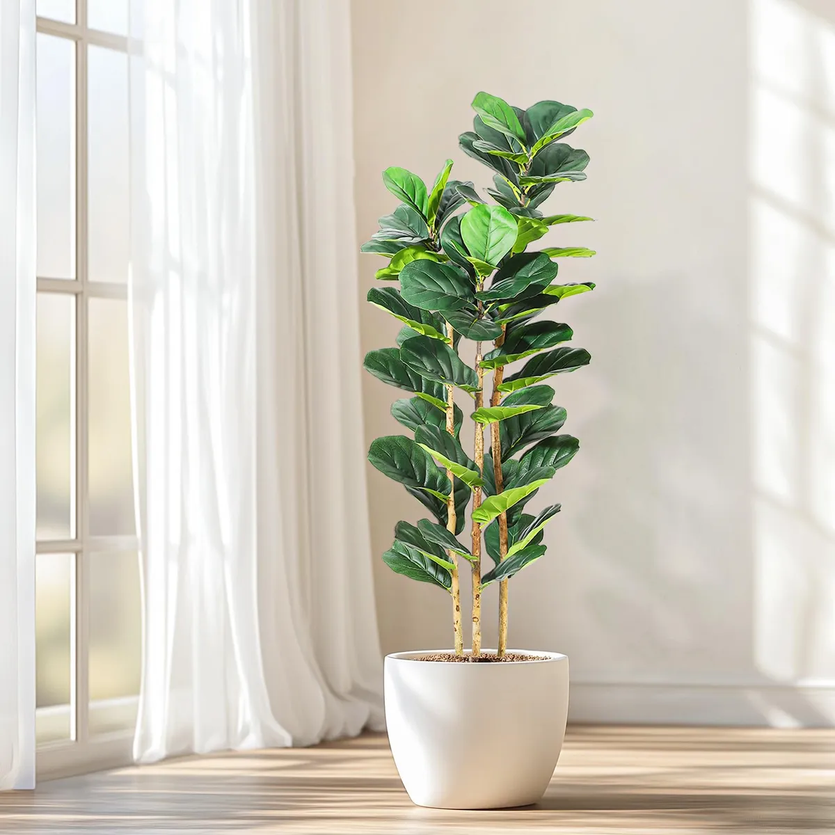 Árbol de Higuera Artificial Decorativo con Maceta Alta Blanca | Realista y Elegante para Hogar y Oficina