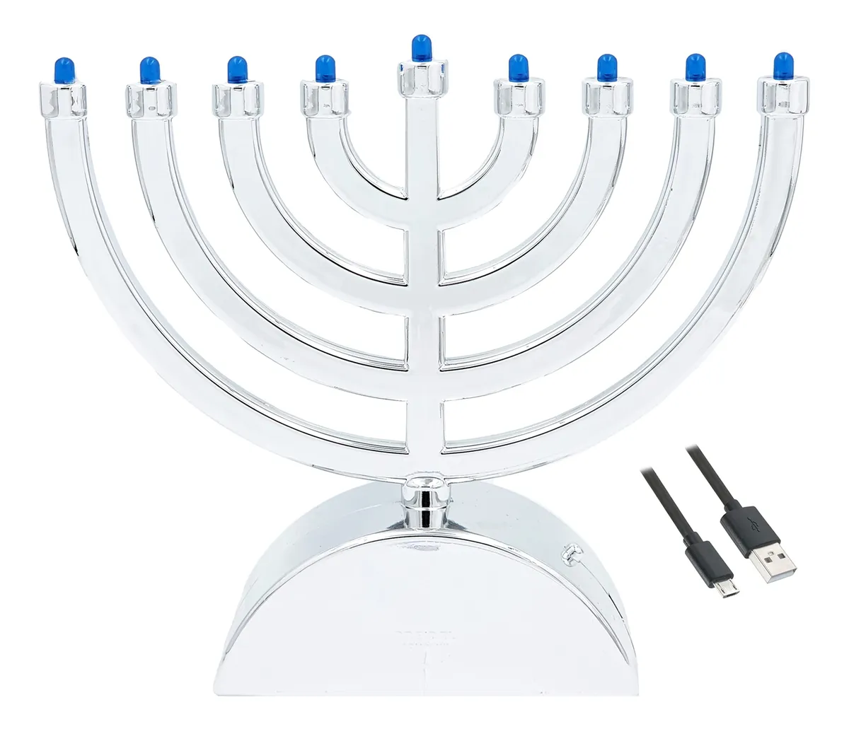 Mini Menorá Eléctrica LED Clásica para Hanukkah - Plata Brillante con Acabado Plateado Intenso | Decoración Festiva Elegante para el Hogar