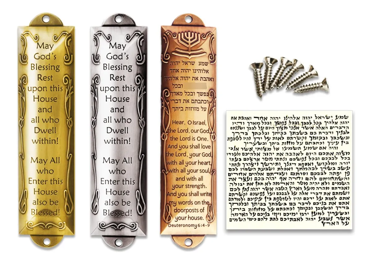 Juego de 3 Mezuzahs de Peltre con Pergamino Incluido para Puerta - Decoración Religiosa Judía para el Hogar y Oficina