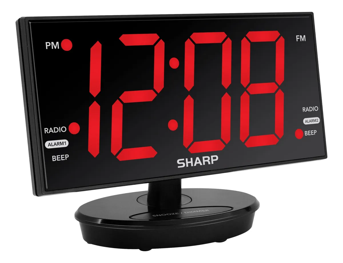 Reloj Despertador Digital LED Extragrande con Radio FM - Pantalla LED Roja Brillante - Diseño Moderno en Caja Negra | Ideal para Dormitorios