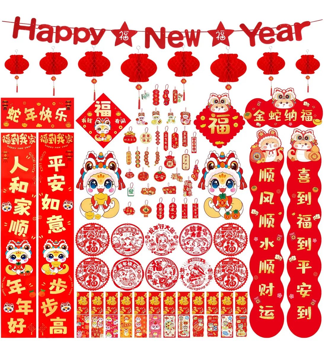 87 Piezas Decoración Año Nuevo Chino 2024: Sobres Rojos Festivos, Linternas Decorativas y Diseños Tradicionales para Celebrar el Dragón | Kit Completo