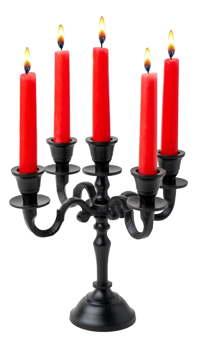 Candelabro de 5 Brazos Negro Mate para Decoración Gótica y Festiva | Estilo Elegante y Moderno | Ideal para Bodas, Fiestas y Hogar