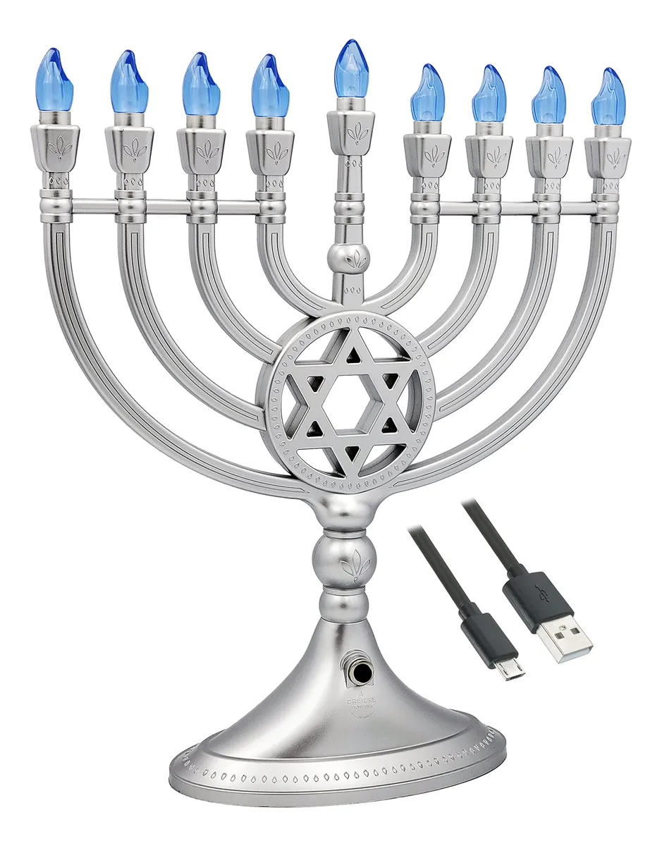 Menorá De Hanukkah Plateada Con Cristales Y LED: Elegante Decoración Festiva y Moderna para Celebraciones de Hanukkah - Iluminación Cálida y Sofisticada